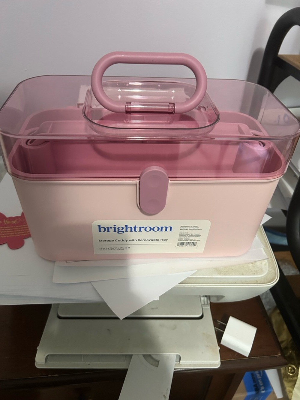 Pink Plastic Storage Organizer Box with Clear Lid - Picture 4 of 4